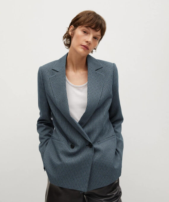 Wrap check suit jacket