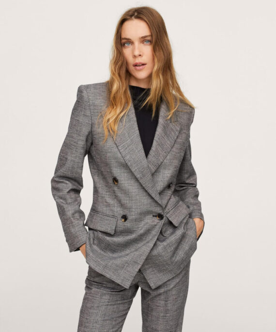 Check wool suit blazer